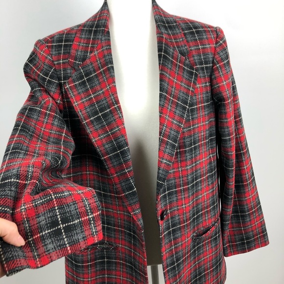 VTG Plaid Womens Wool Blazer Jacket One Button 10 - Picture 3 of 16